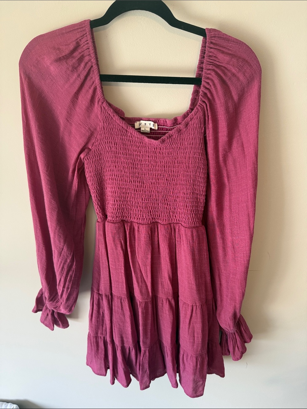 HYFVE Magenta Long-Sleeve Smocked Tiered Dress
